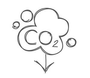 A scribbled drawing of a CO2 cloud with a downwards pointing arrow